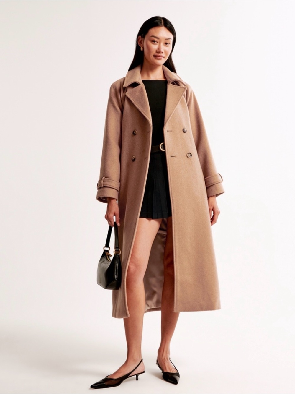 Abercrombie & Fitch Wool-Blend Long Tan Trench Coat